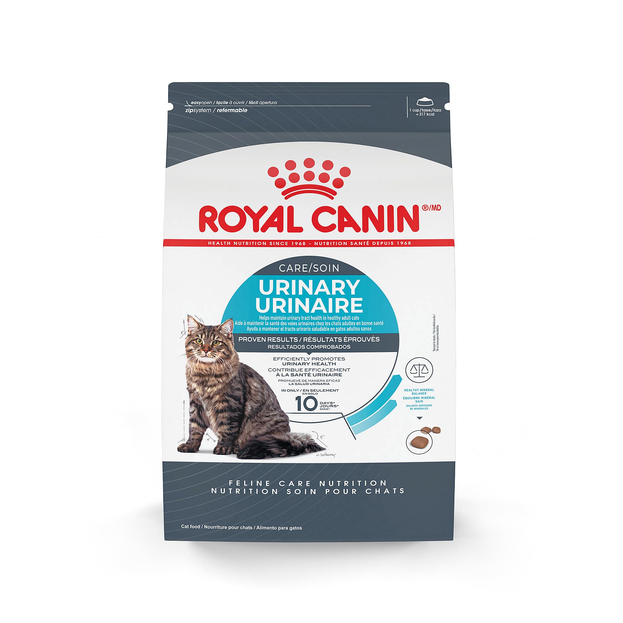 Royal Canin bolsa de alimento seco urinario para gato adulto, fácil almacenamiento.