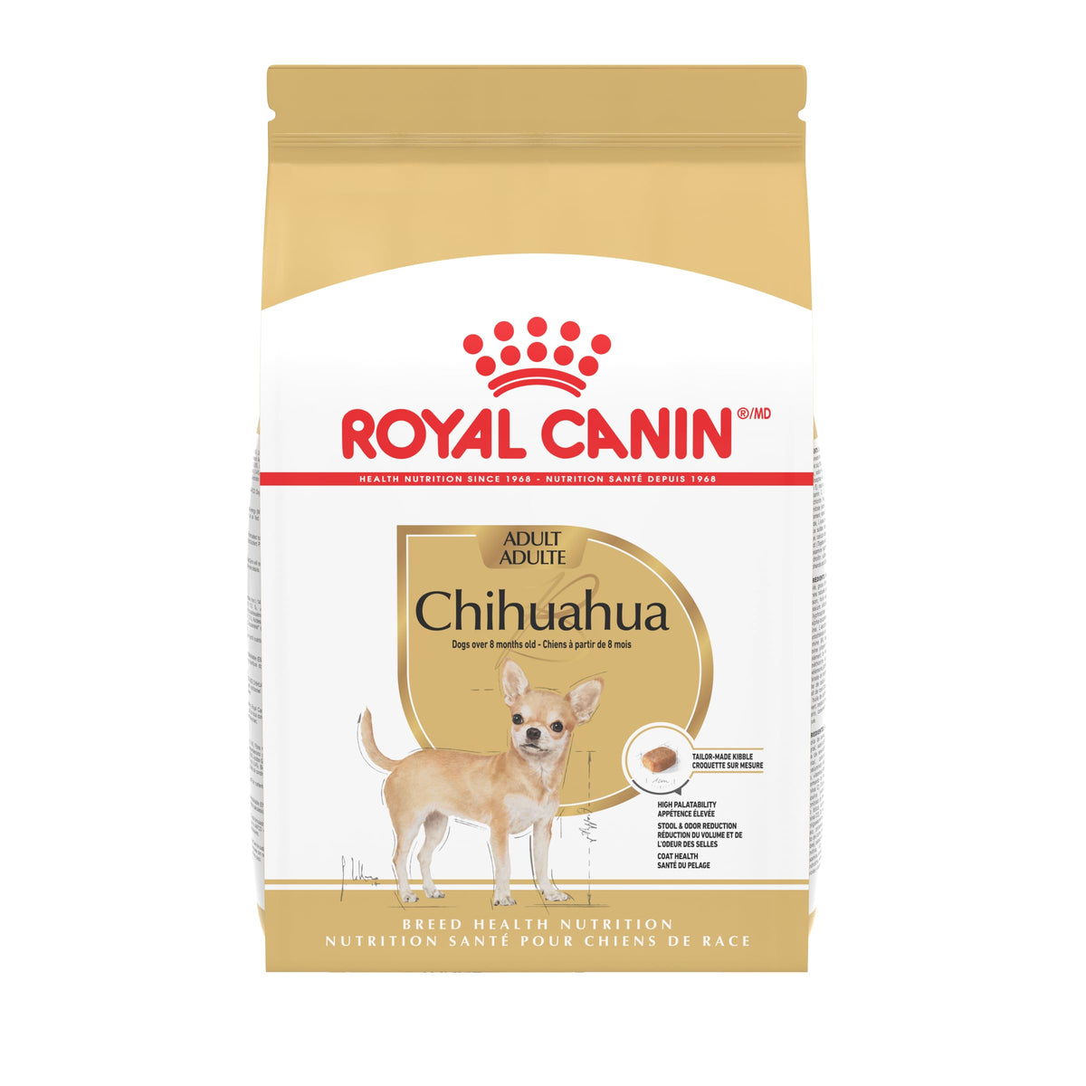 Royal Canin Chihuahua Adulto en bolsa de 2,5 lb, nutrición específica para razas pequeñas.