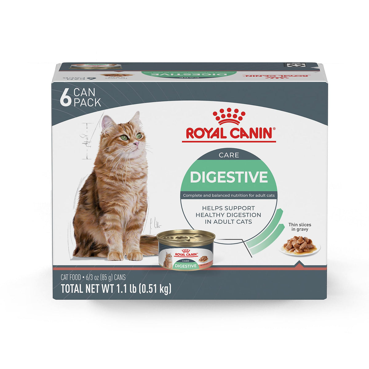 ROYAL CANIN Cuidado Digestivo lata 3oz, porciones fáciles para servir al gato.