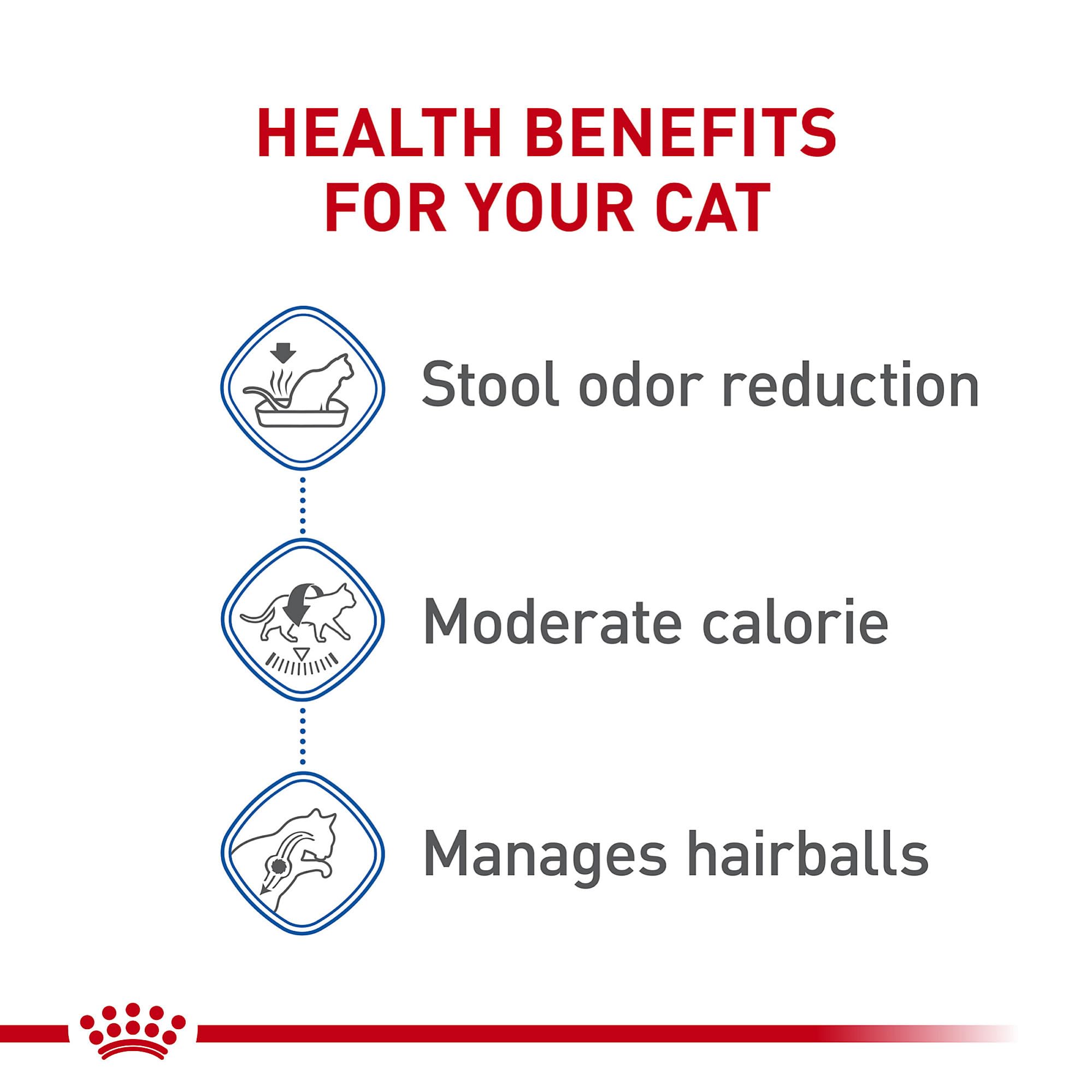 Royal Canin Salud Felina Interior digestibilidad alta para absorción de nutrientes.