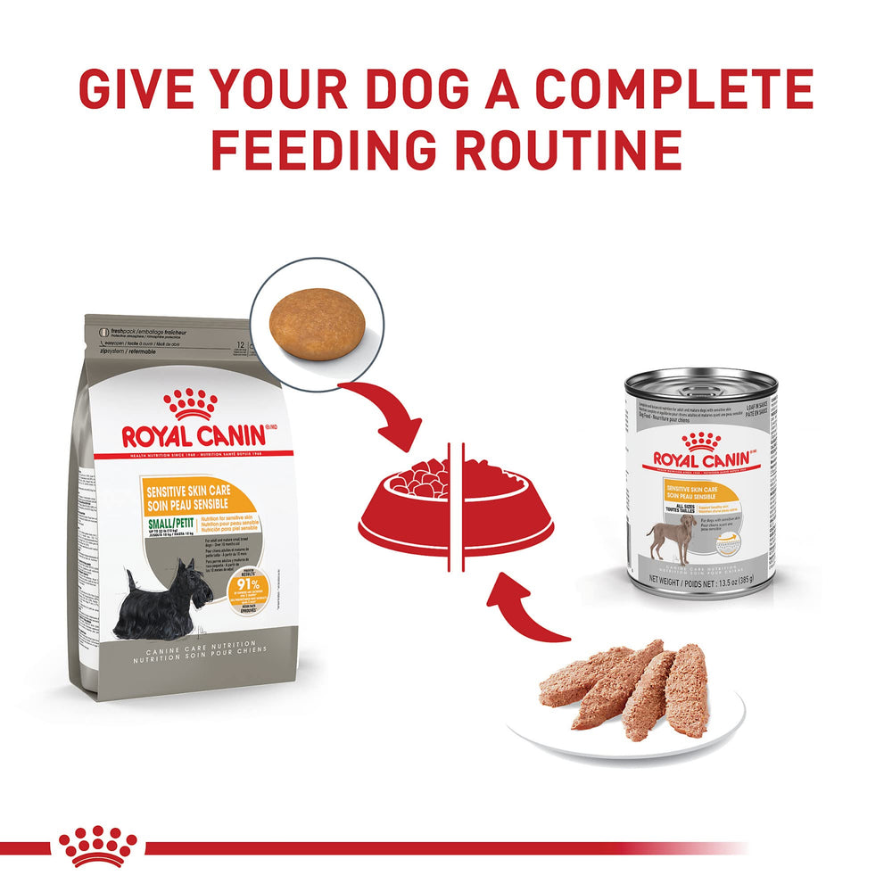 ROYAL CANIN etiqueta clara – información dietaria para piel sensible.