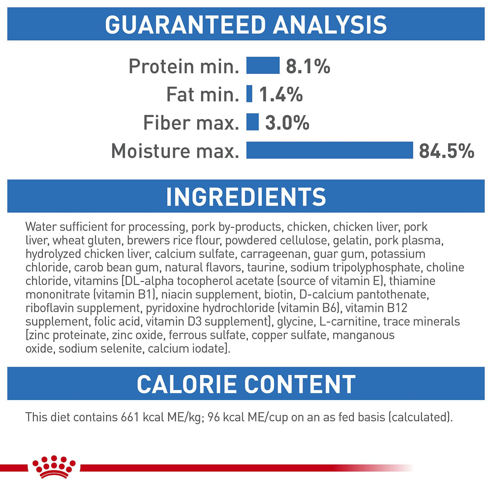 Royal Canin Feline Weight Care Loaf en Salsa: contiene L-carnitina y proteína adaptada.