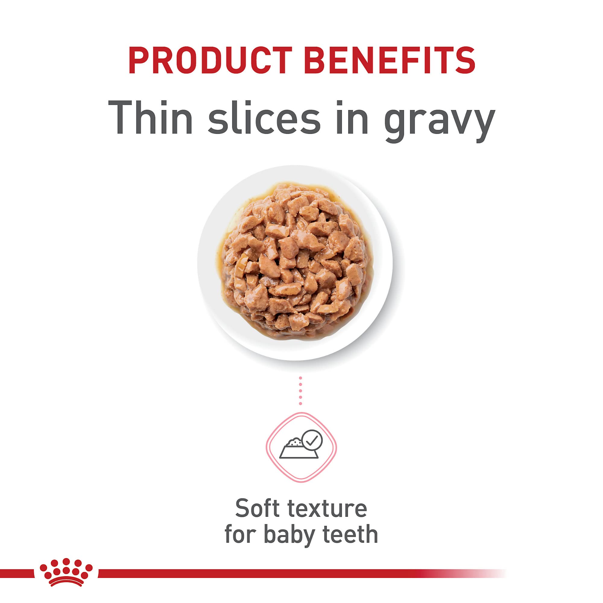 Royal Canin gatito: trozos en salsa en primer plano, textura apetecible.