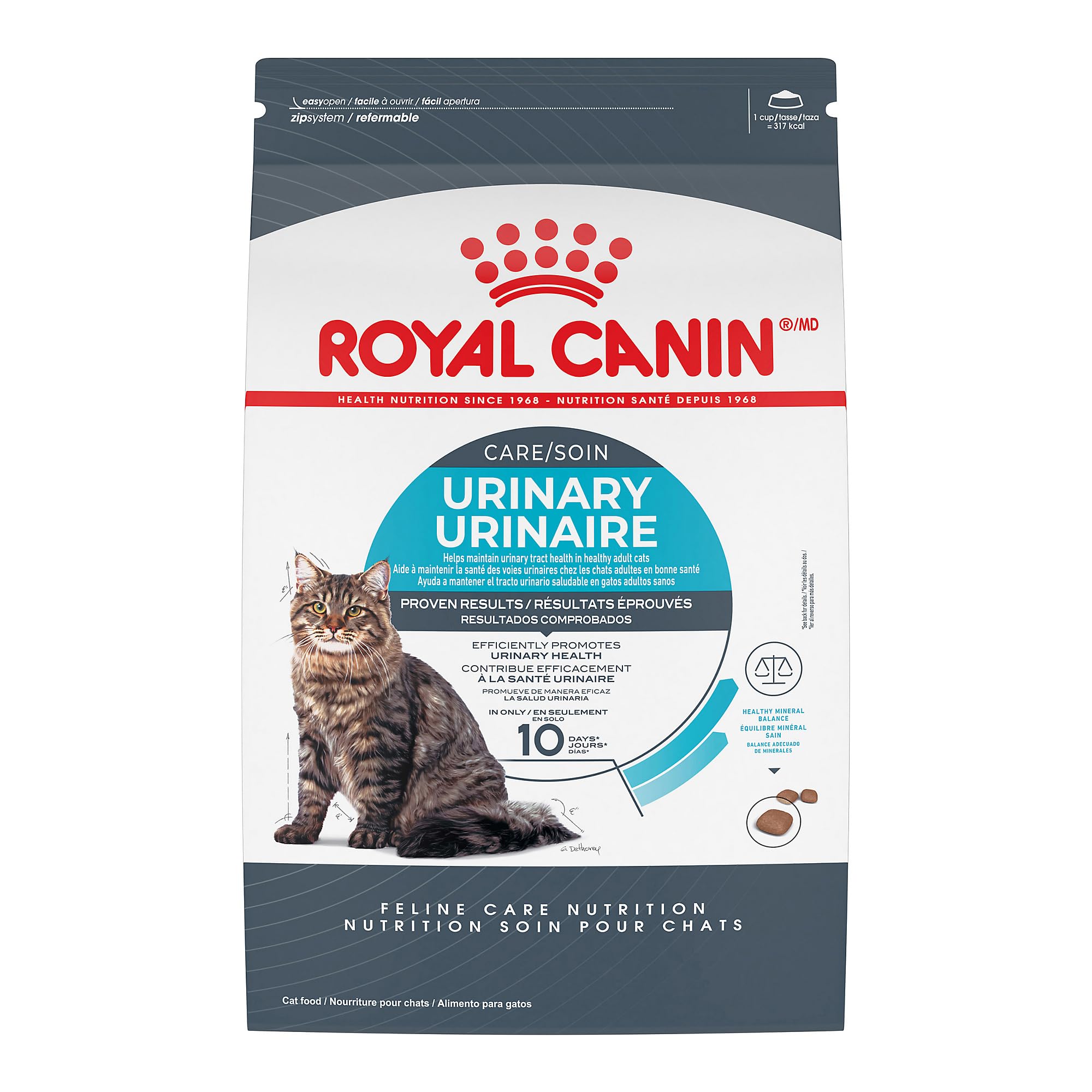 ROYAL CANIN Urinary Care muestra equilibrio de minerales para una orina estable en gatos adultos.