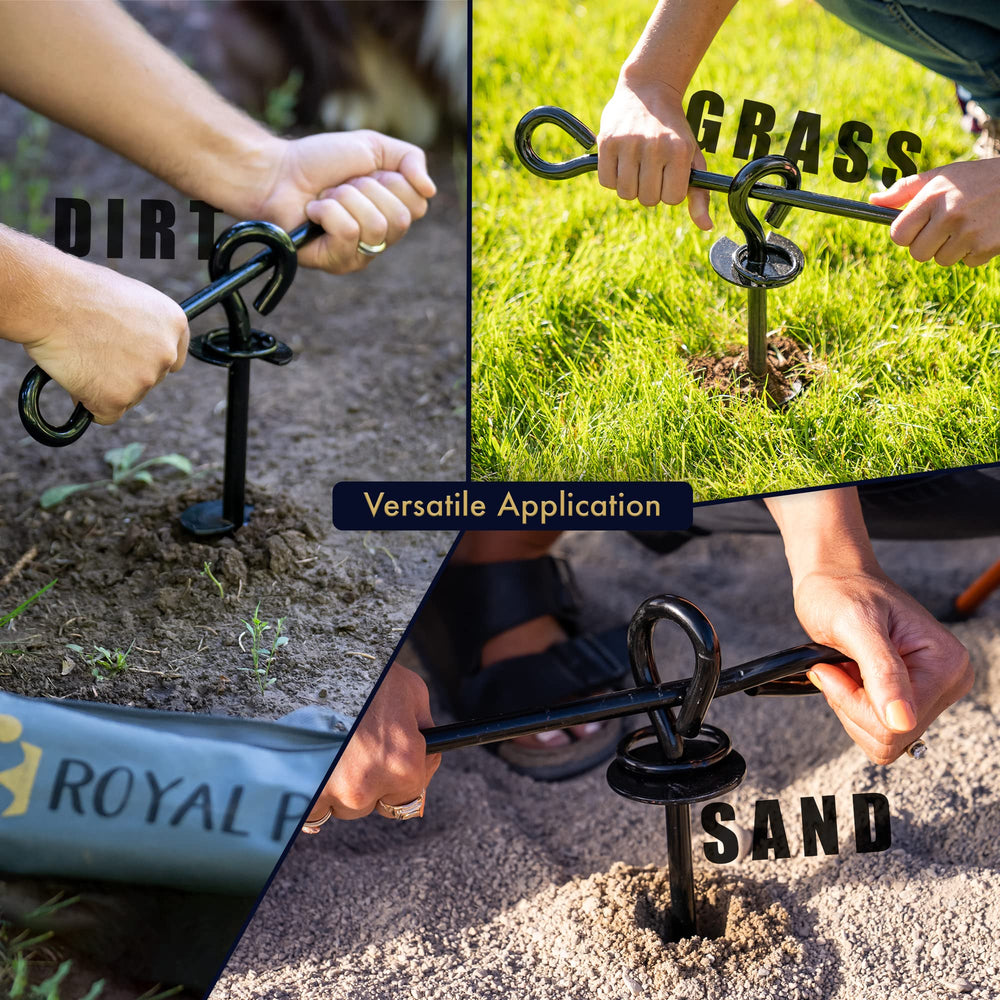 ROYAL PAW estaca robusta para perros grandes, compatible con correas y cables de anclaje.