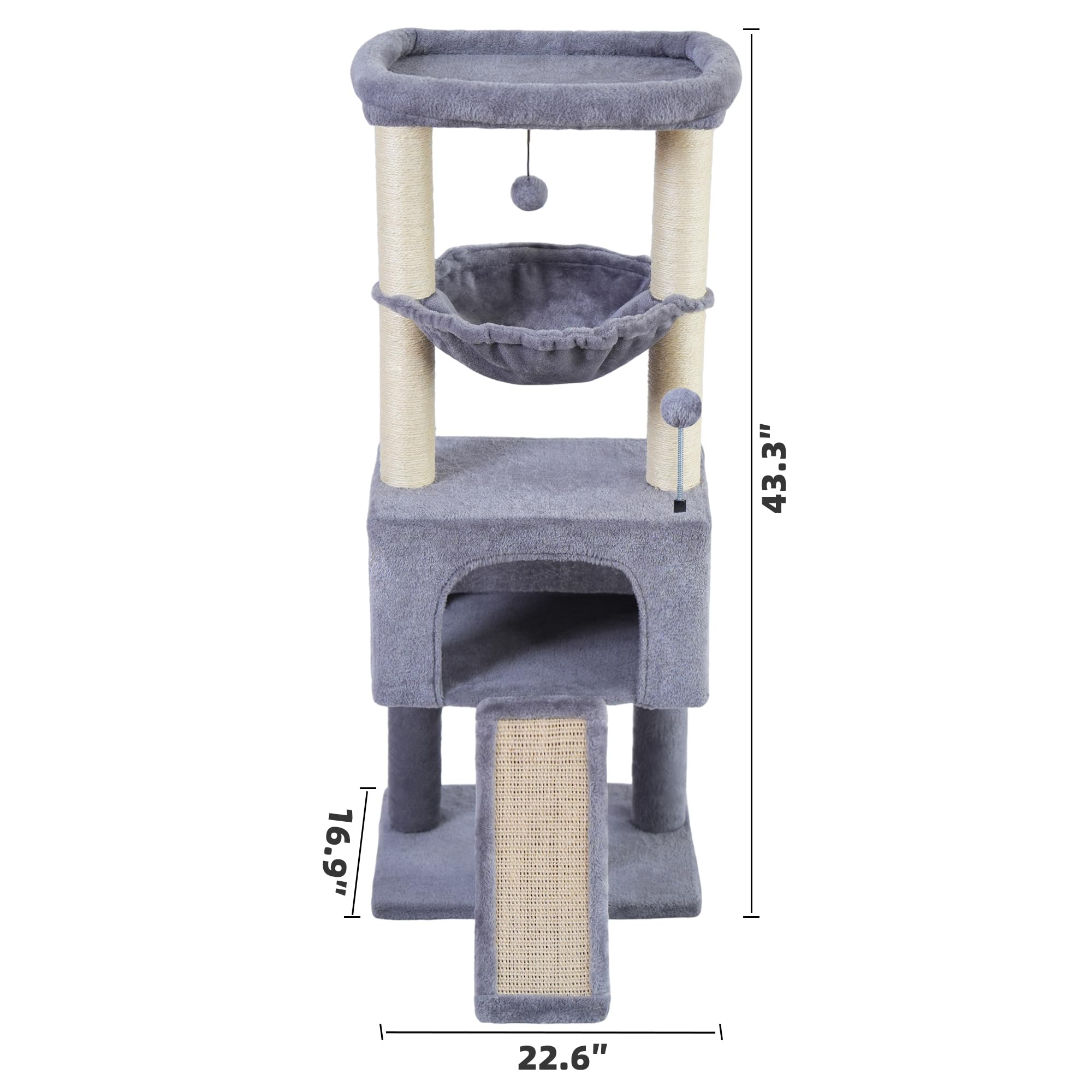 Roypet casa-gato-gris: refugio cómodo para siestas y juego.