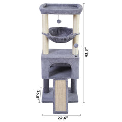 Roypet casa-gato-gris: refugio cómodo para siestas y juego.