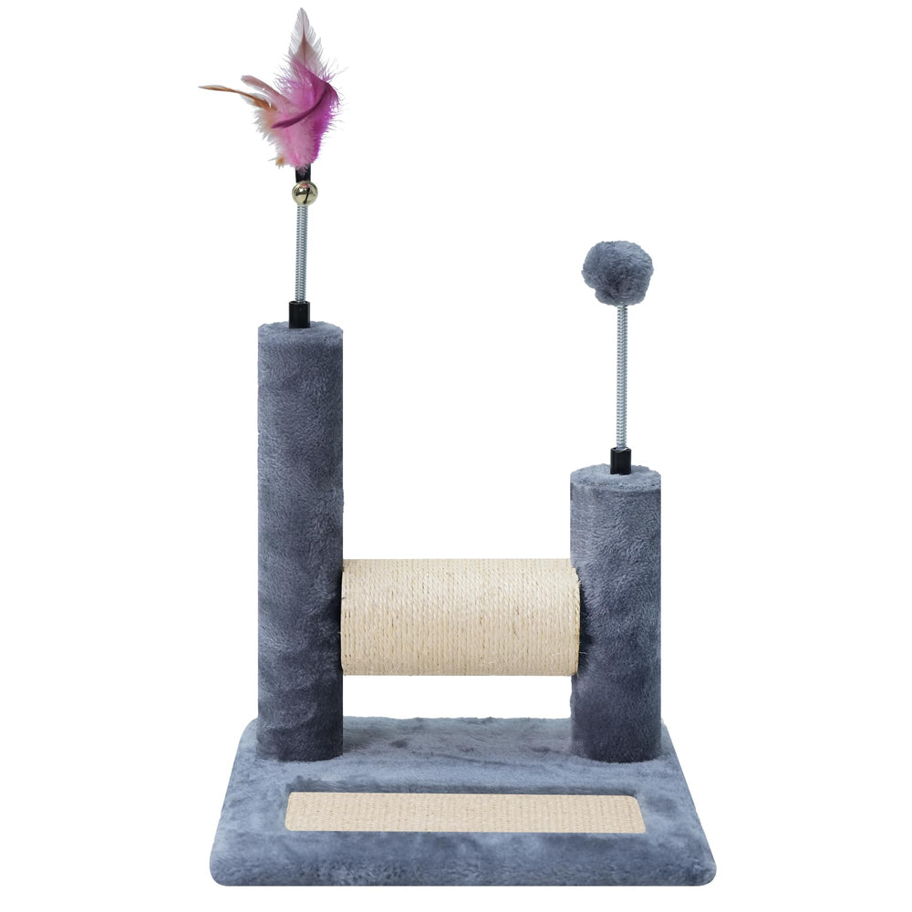 Roypet rascador 360° para gatos en gris, poste giratorio para juego y afilado de uñas.