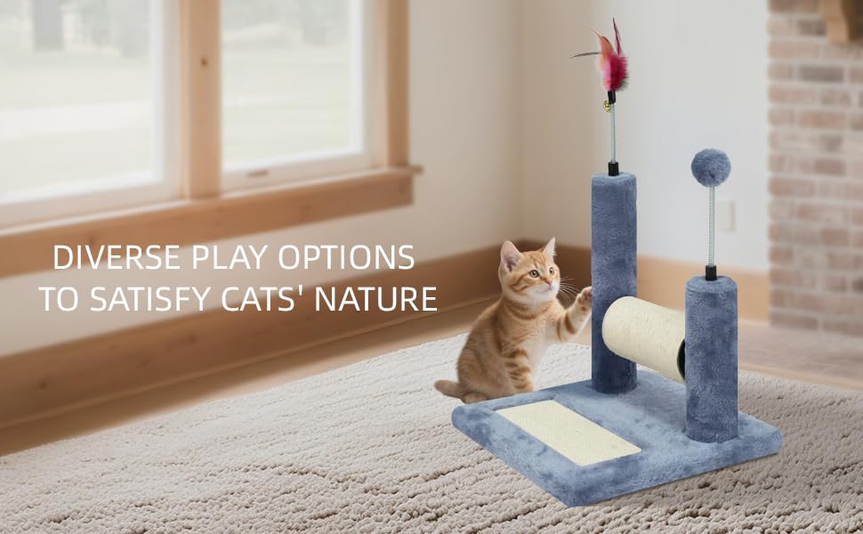 Roypet rascador gris en acción: ideal para gatos en interiores.