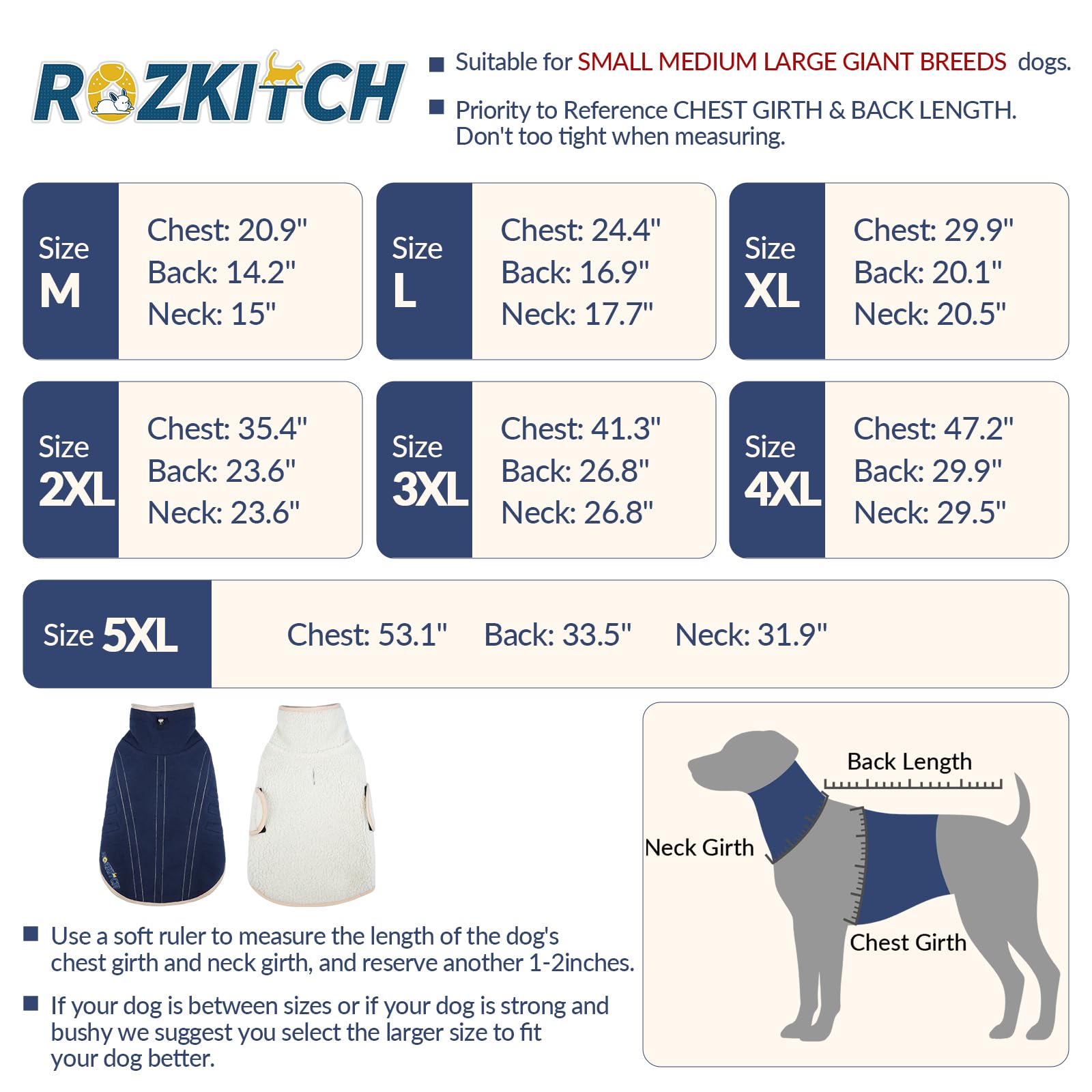 ROZKITCH sudadera reversible para perro grande, vista trasera con apertura para correa integrada.