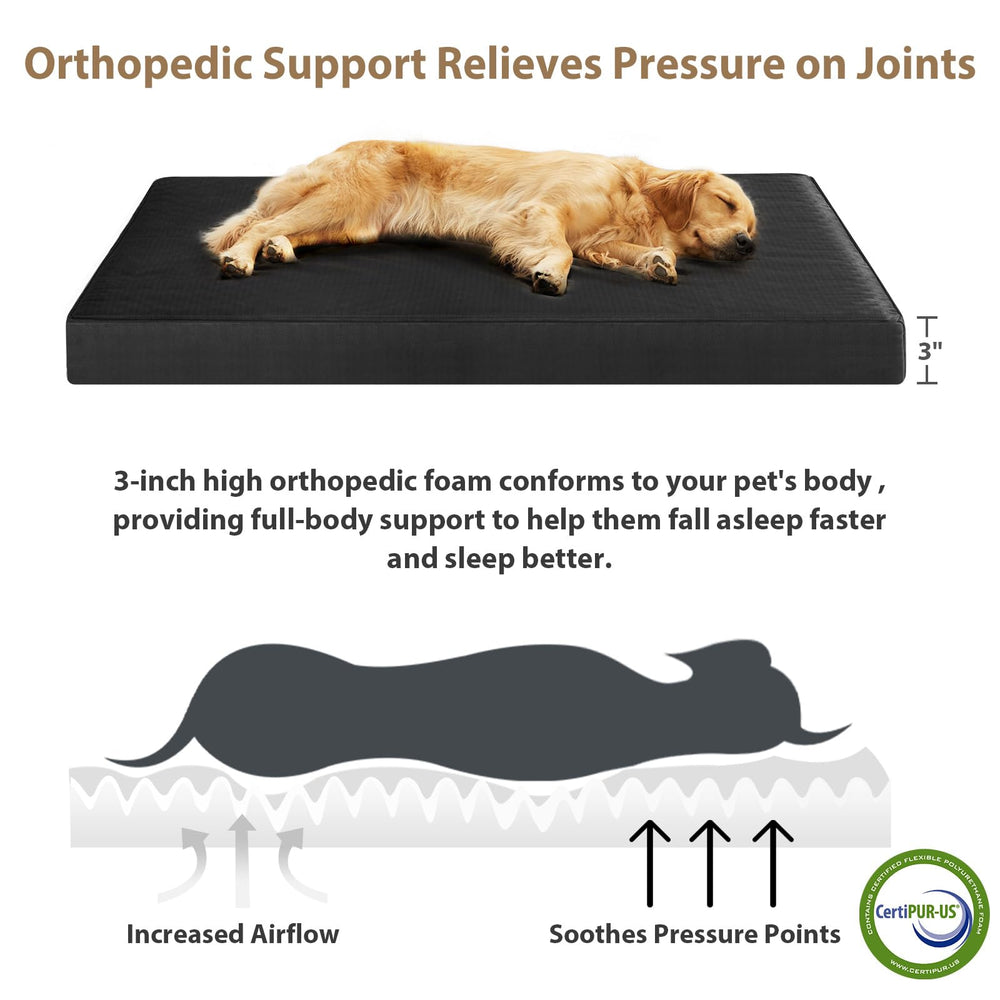 RRPETHOME cama para perro indestructible, enfoque en recubrimiento impermeable para uso en interiores.
