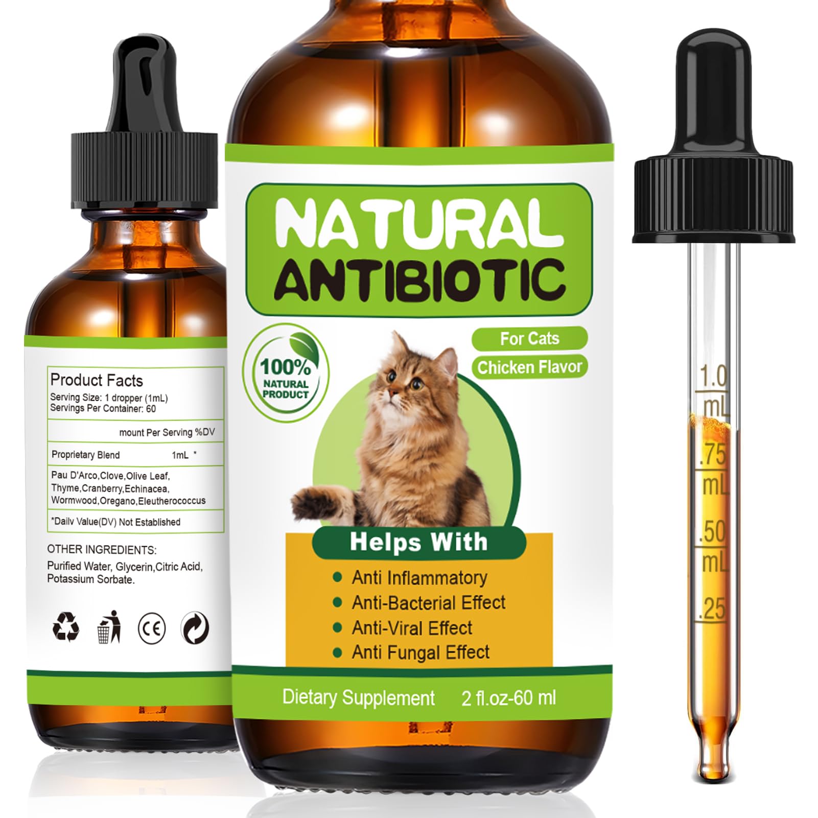 RUAKPL antibiótico natural para gatos, botella, posible apoyo a la salud general.
