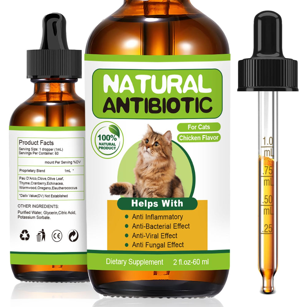 RUAKPL antibiótico natural para gatos, botella, posible apoyo a la salud general.