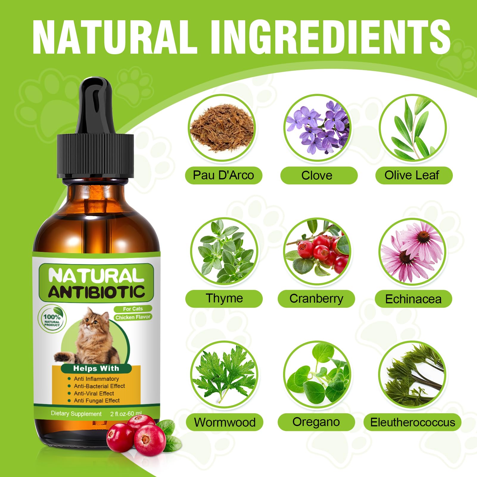 RUAKPL antibiótico natural para gatos, etiqueta clara para identificar el producto.