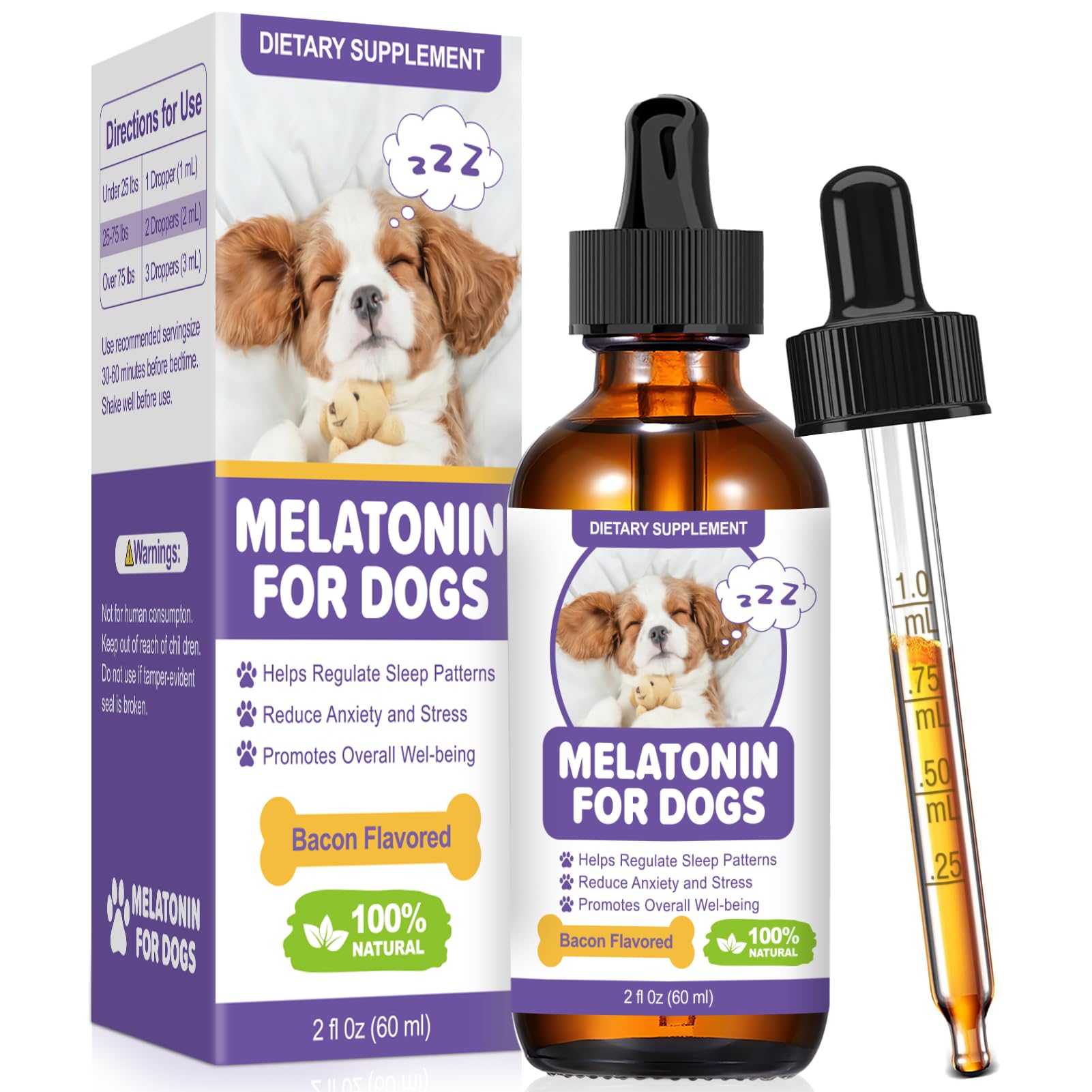 RUAKPL Melatonina para perros: dosis líquida para relajación nocturna.
