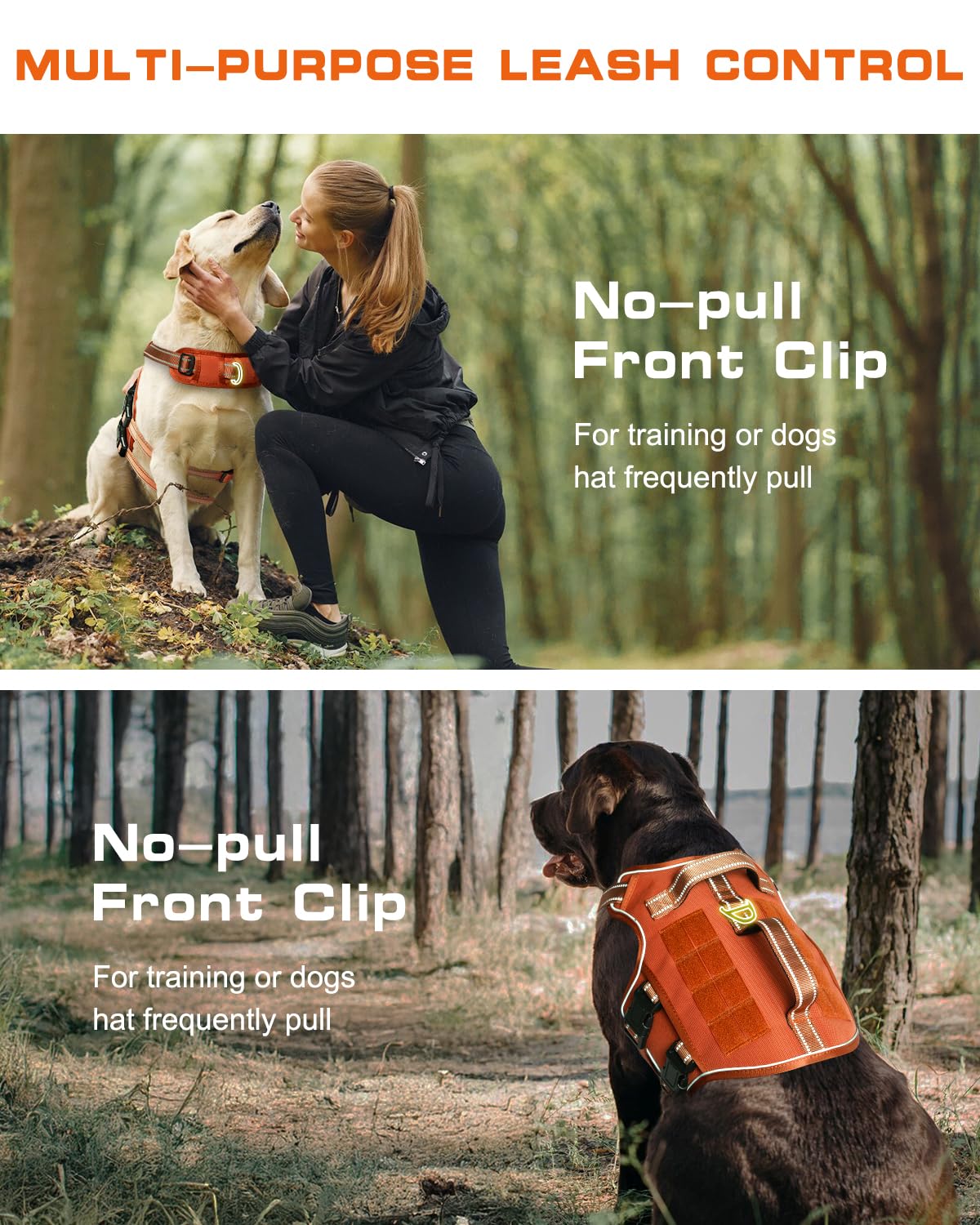 RunFido arnés táctico, trasero con anillo para paseos relajados y jogging.