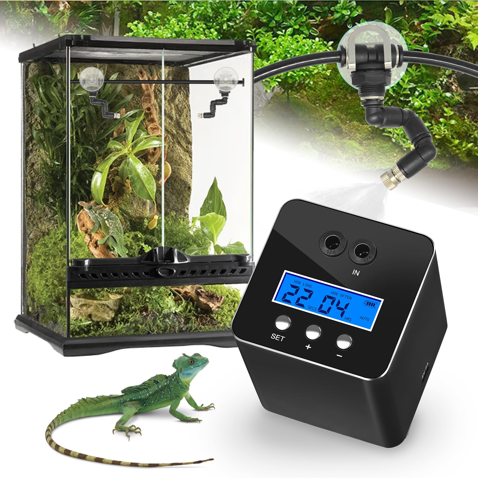 RUNWUSHENG sistema-niebla para reptiles crea ambiente húmedo.