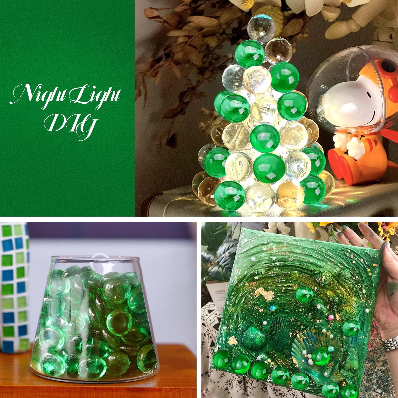 RUOJAS centro de mesa con canicas verdes, crea un acabado elegante.