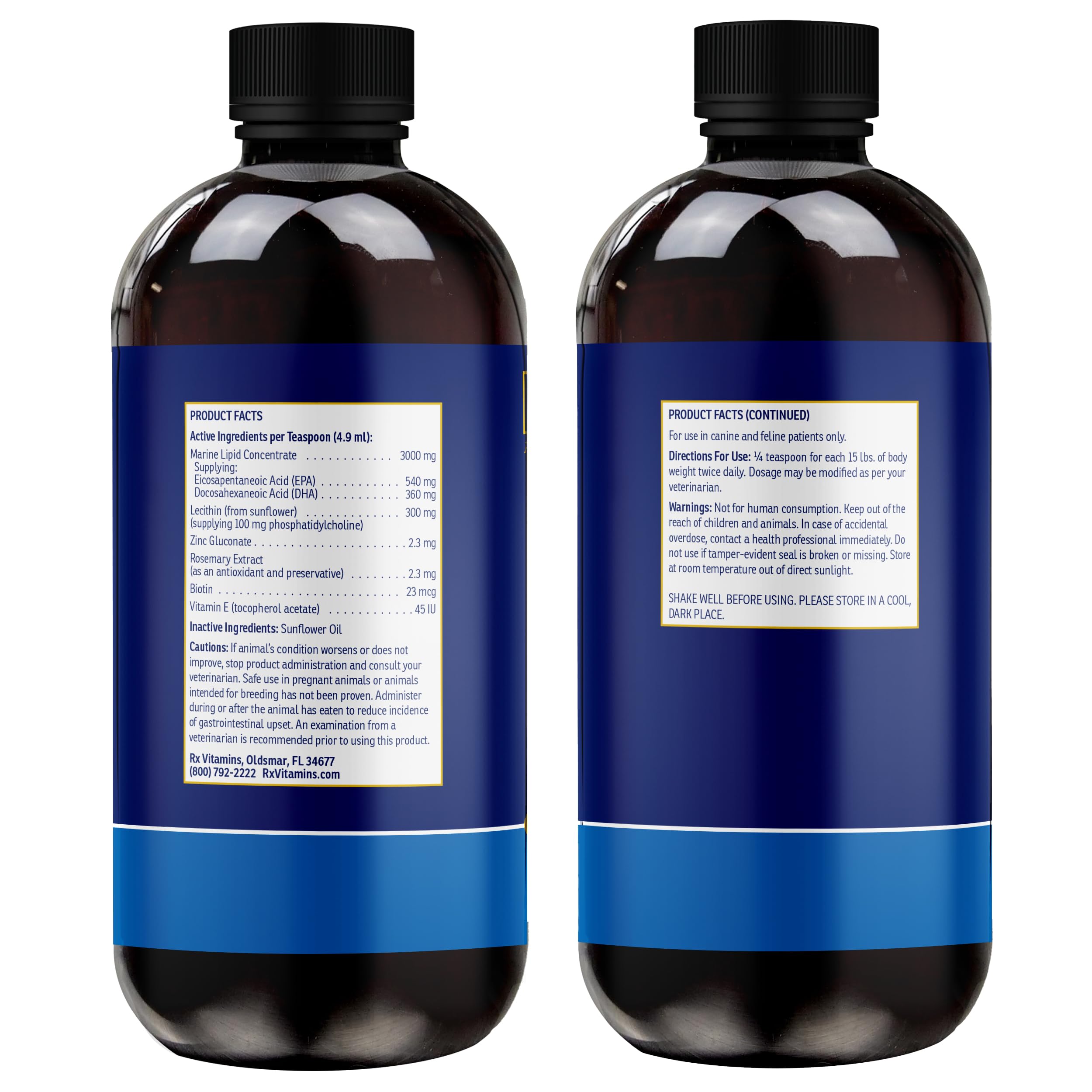 Rx Vitamins Ultra EFA Omega-3 biotina y zinc para piel y pelaje saludables.