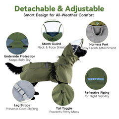 Capucha desmontable de la chaqueta para perro durante salidas.