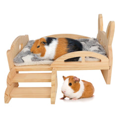 Rypet cama de madera para cobaya con escaleras, soporte estable para dormir