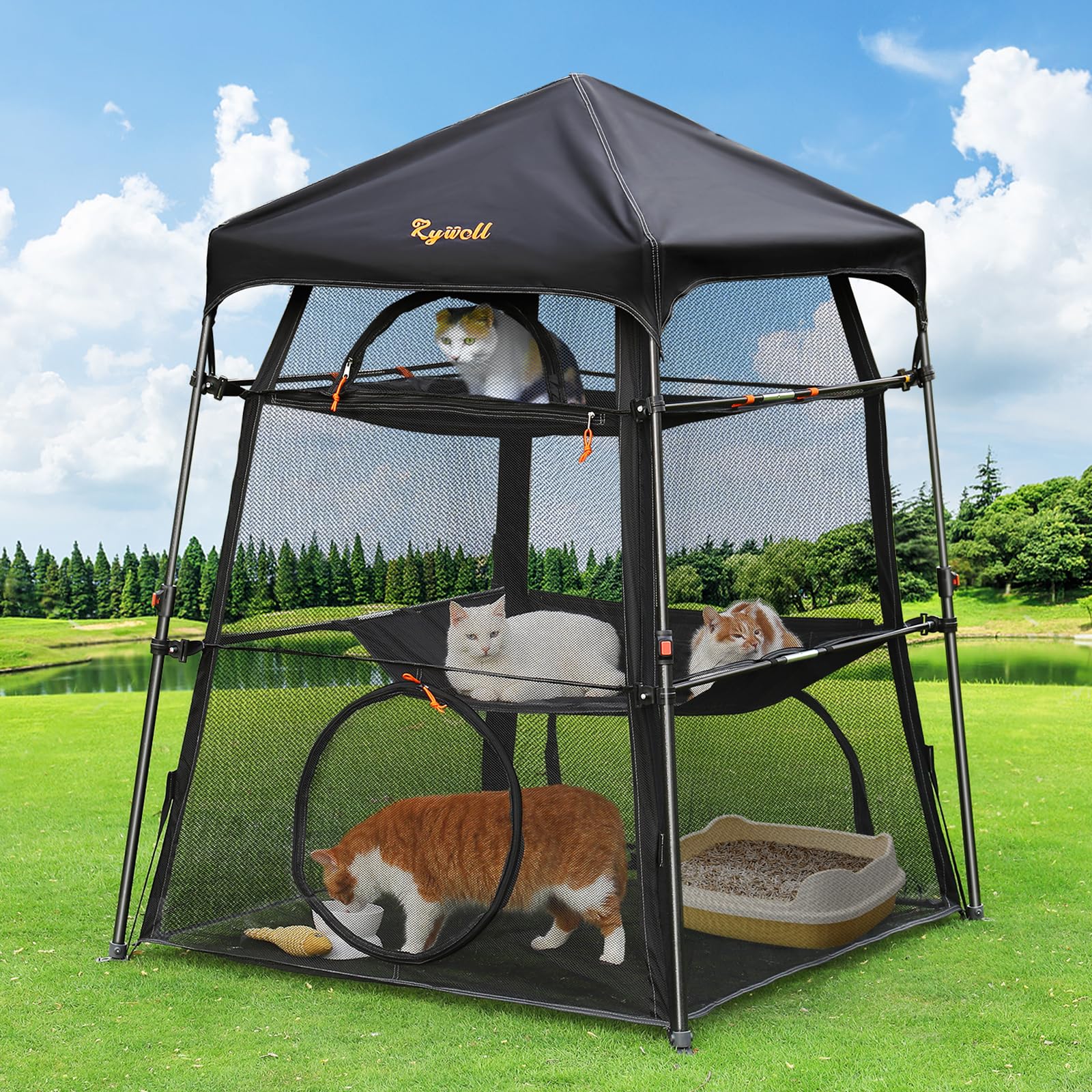 Rywell Catio exterior de tres niveles, ideal para juego y descanso seguro.