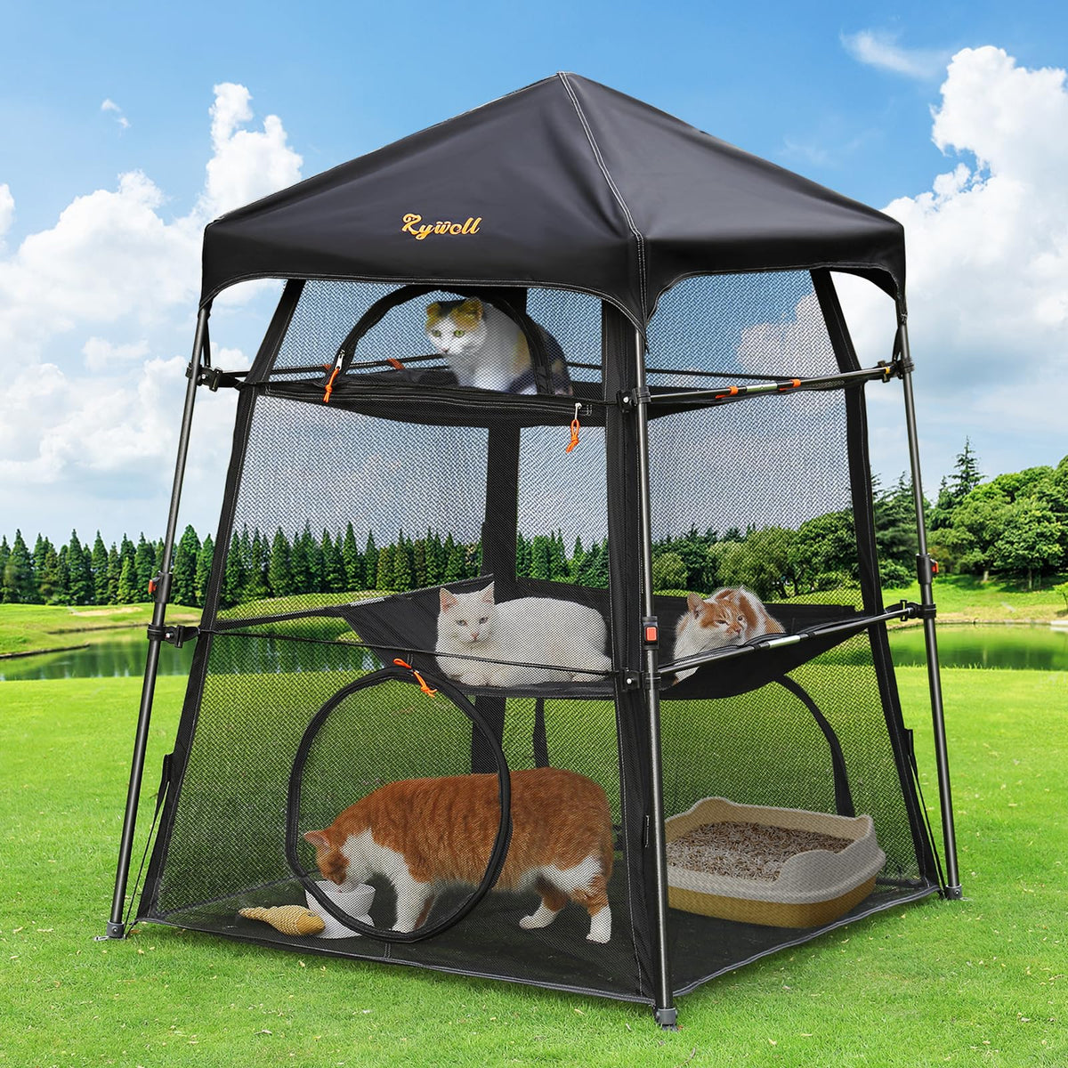 Rywell Catio exterior de tres niveles, ideal para juego y descanso seguro.
