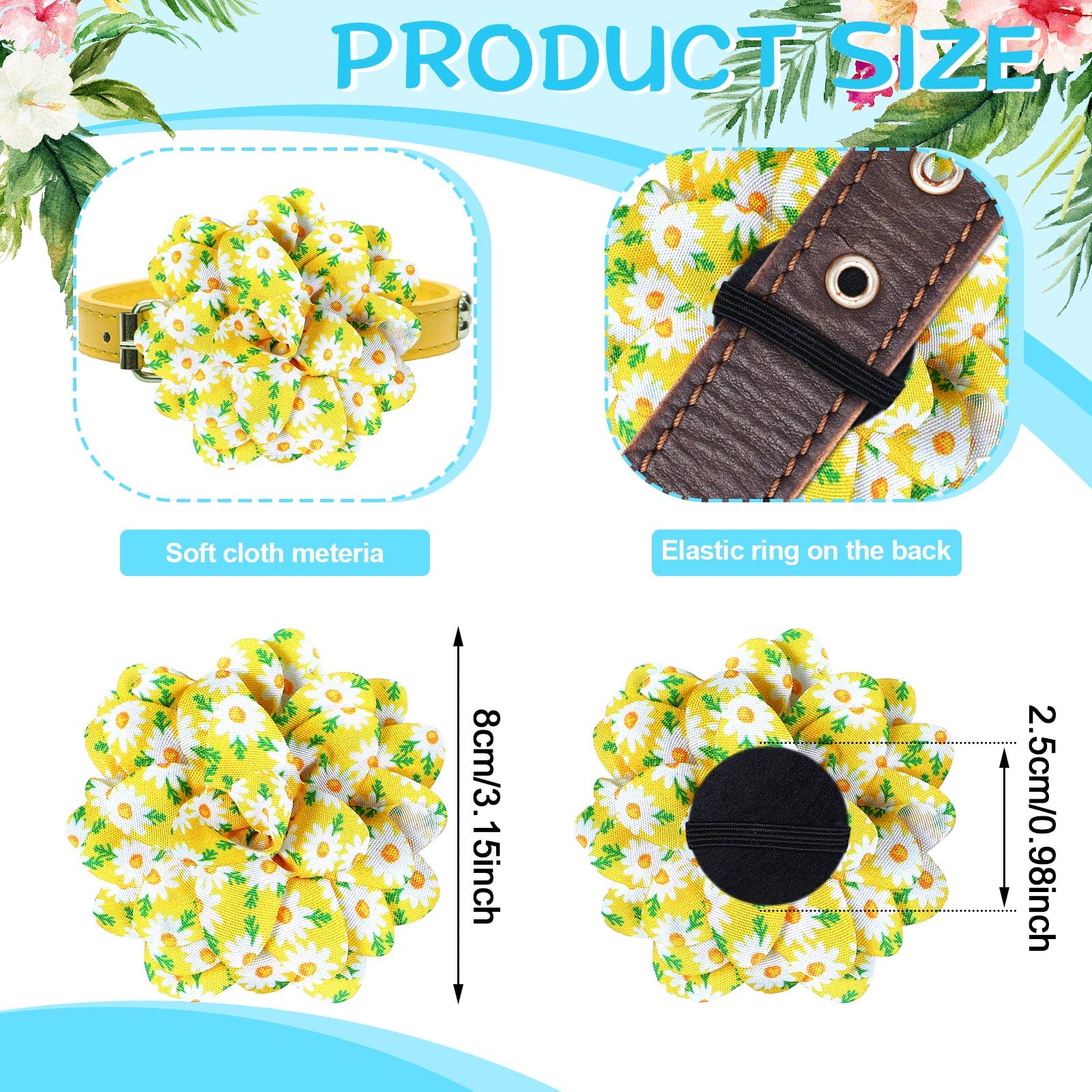 Sadnyy adornos florales en lazo para collar de perro azul, colorido para fiestas.