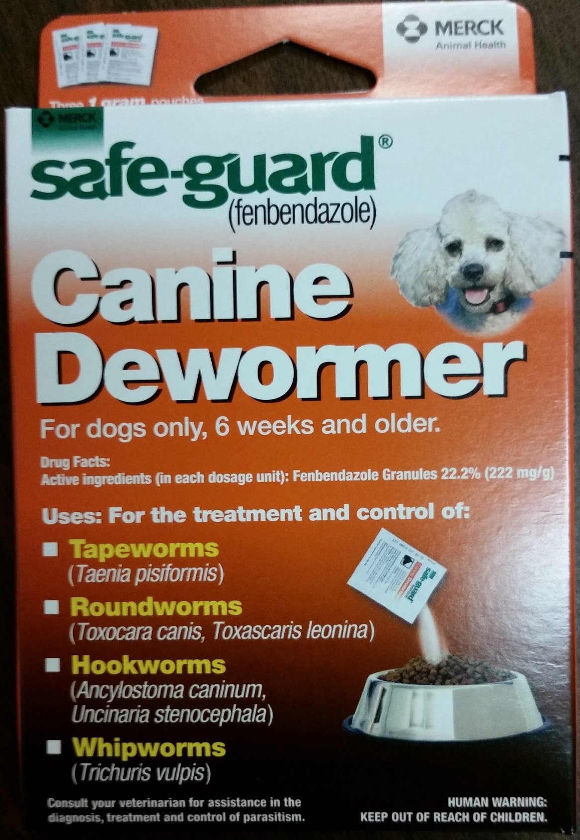 Safe-Guard Canine desparasitante en granulos para perros, ayuda a controlar gusanos.