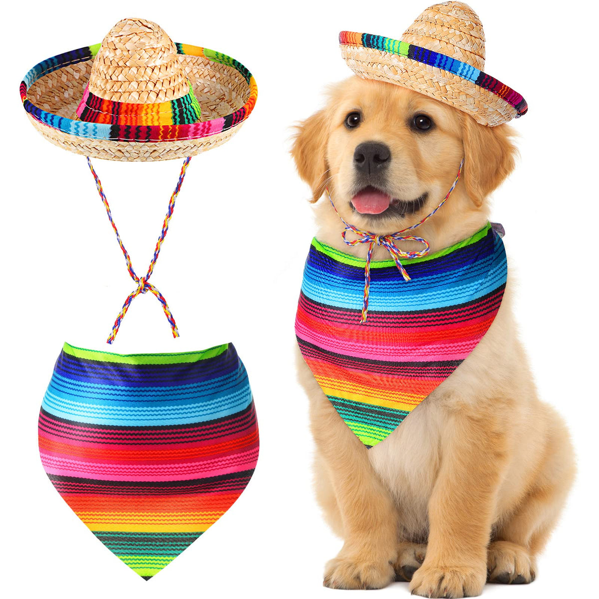 Sombrero mexicano de paja para perro Saintrygo, ligero y cómodo para festivales.