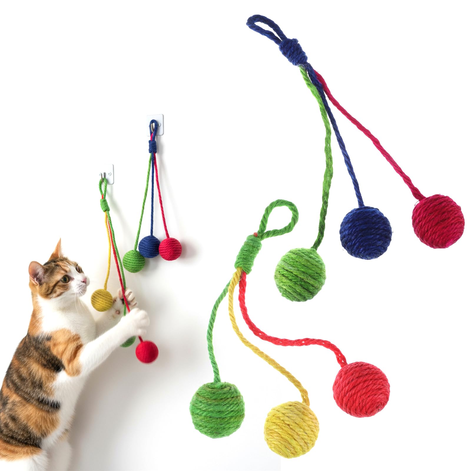Salbsever juguete colgante para gatos con bola de sisal, fomenta movimiento