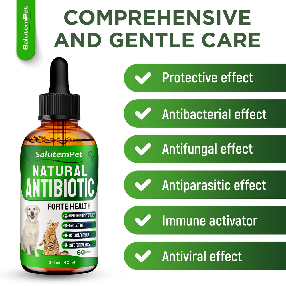 SalutemPet antibióticos naturales: dosis líquida en gotero para una administración precisa.