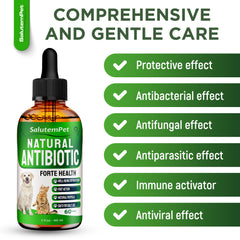 SalutemPet antibióticos naturales: dosis líquida en gotero para una administración precisa.