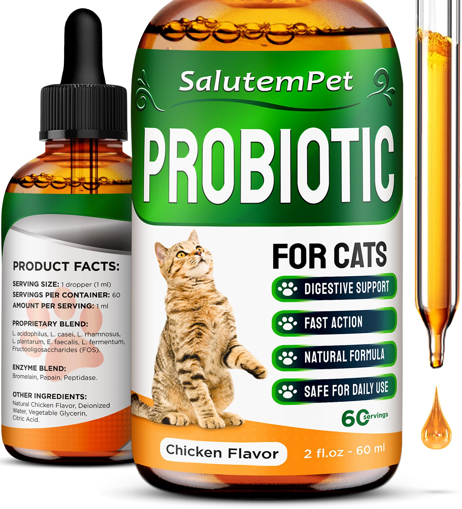SalutemPet probióticos para gatos gotas bote: apoyo digestivo suave para tu mascota.