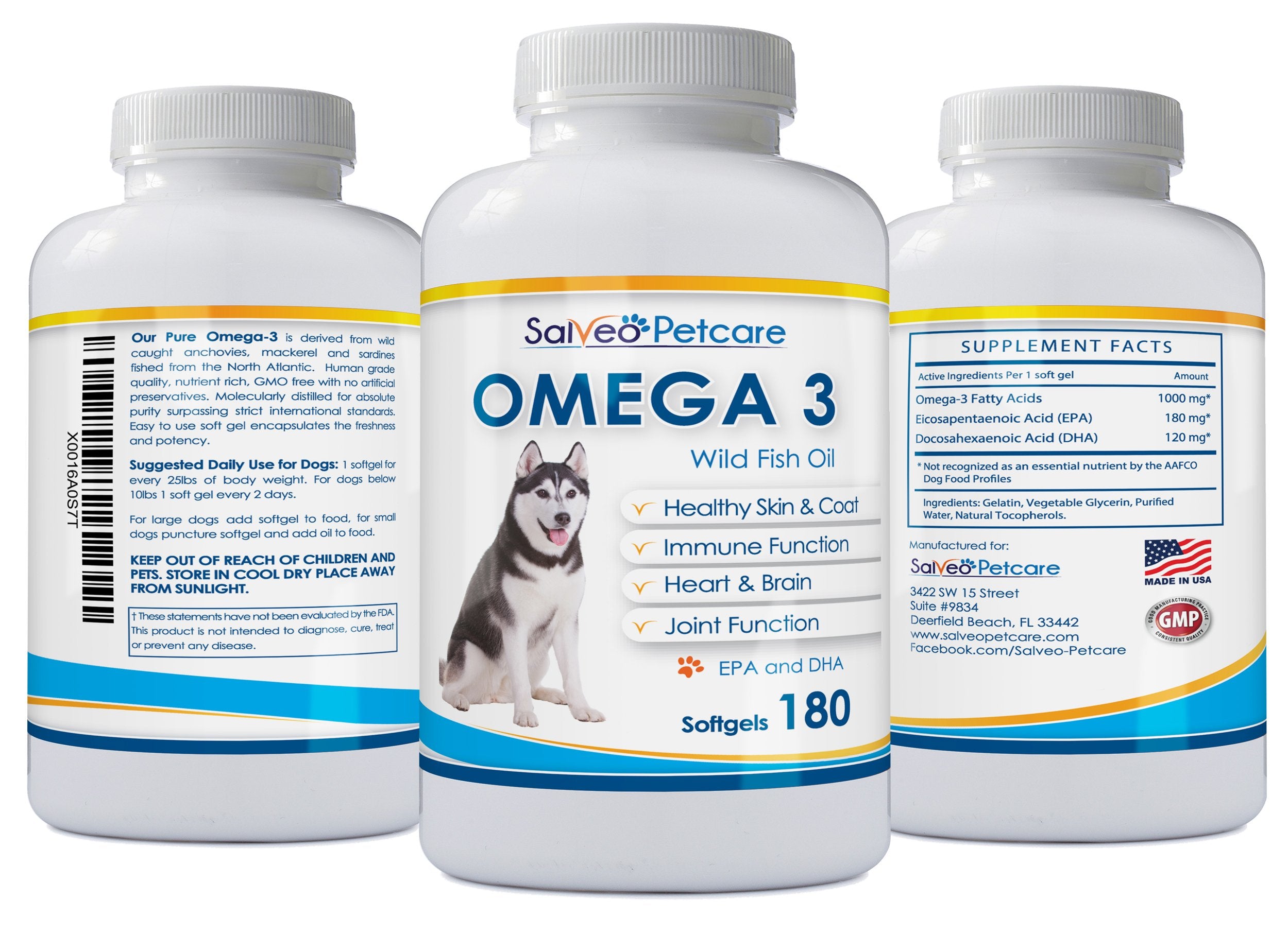 Salveo Omega3 para perros: envase de origen EE. UU. con destilación molecular
