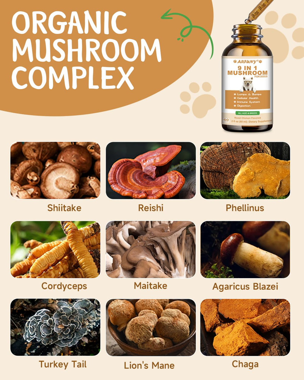 Santkol reishi para perros, mejora de la piel y brillo.