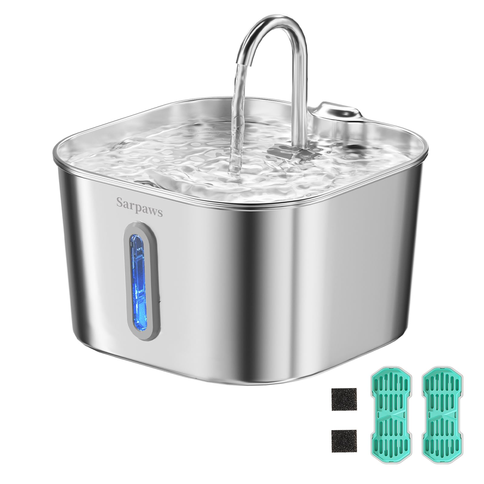 Bebedero SARPAWS de acero inoxidable para gatos, duradero y fácil de limpiar.