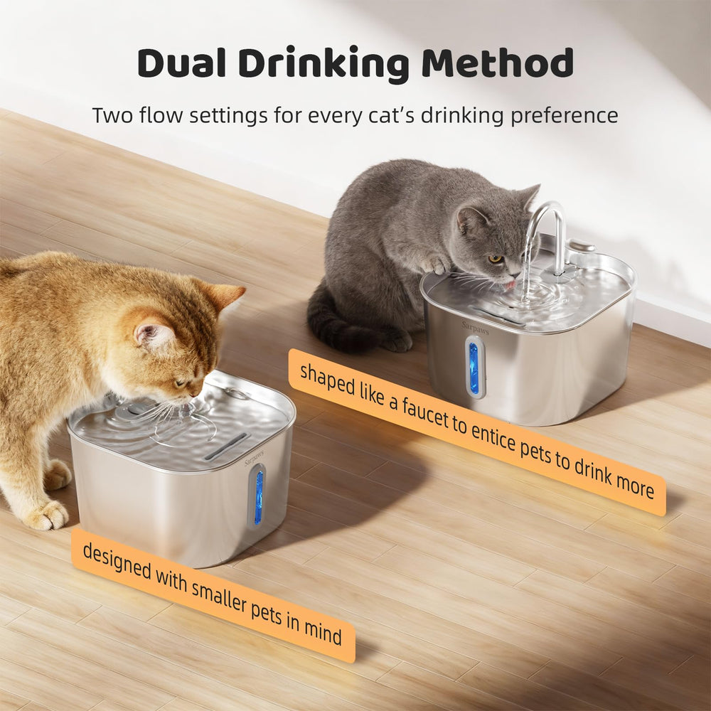 Dos modos de bebida SARPAWS atraen gatos con grifo y fuente suave.