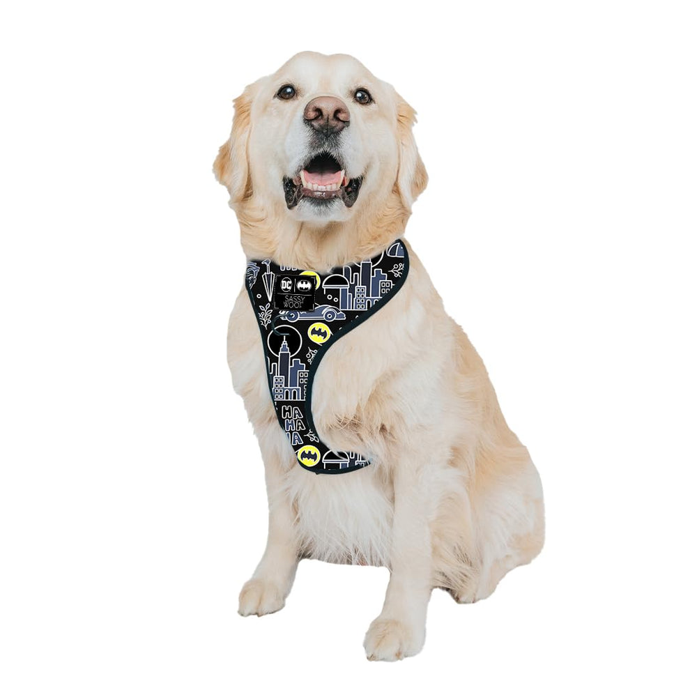 Arnés Sassy Woof Batman XL con anilla D trasera para sujeción estable en paseos