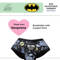 Arnés Sassy Woof Batman XL con forro de malla transpirable para comodidad diaria