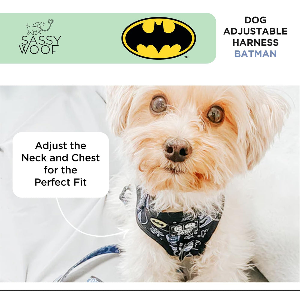 Sassy Woof arnés Batman con neopreno impreso y forro ventilado para mayor confort