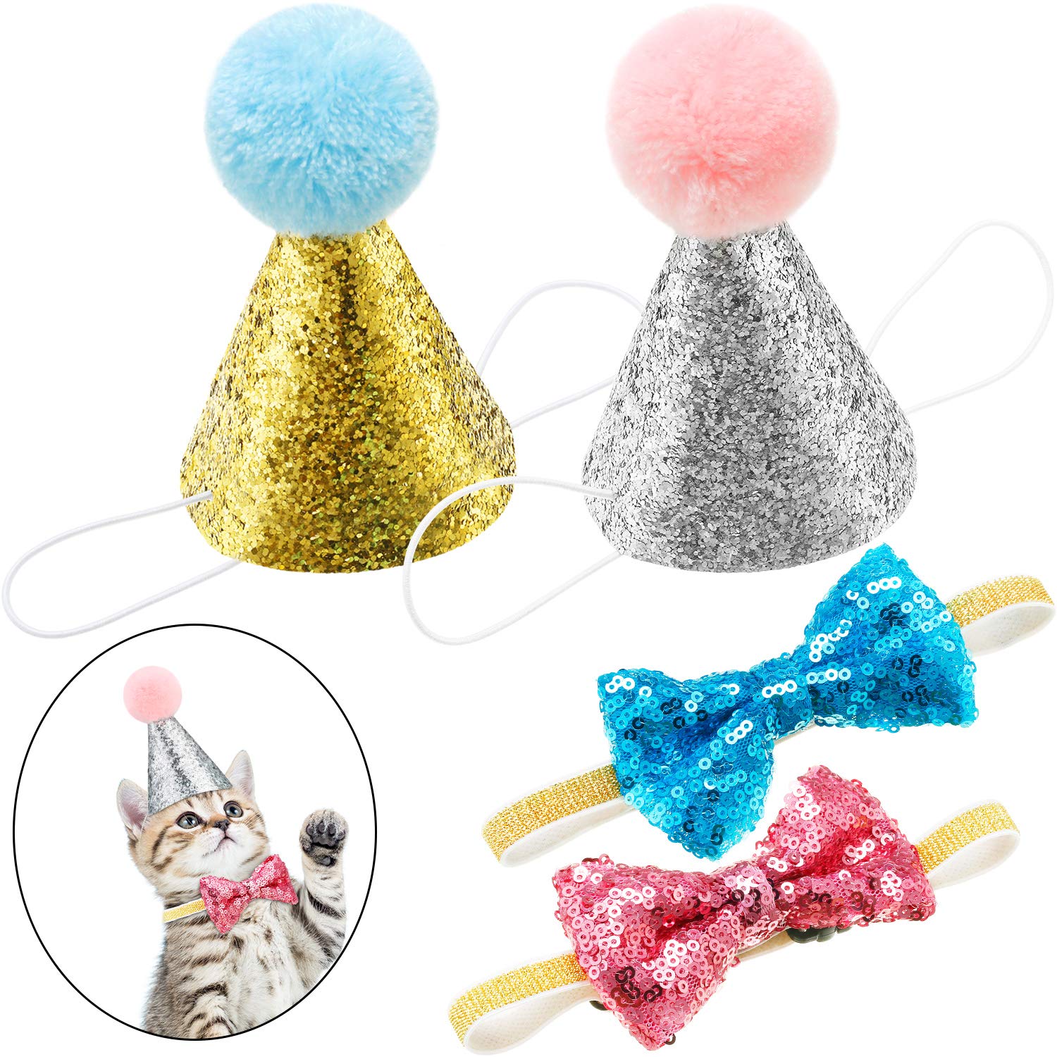 SATINIOR sombrero de cumpleaños para gato, colores azul lago y rosa, ideal para fotos.