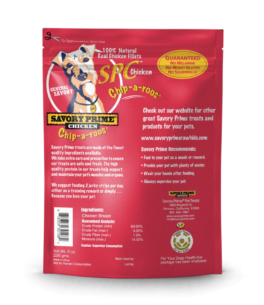 Trozos de pollo de Savory Prime Chip-A-Roos, fuente de proteína para entrenamientos.