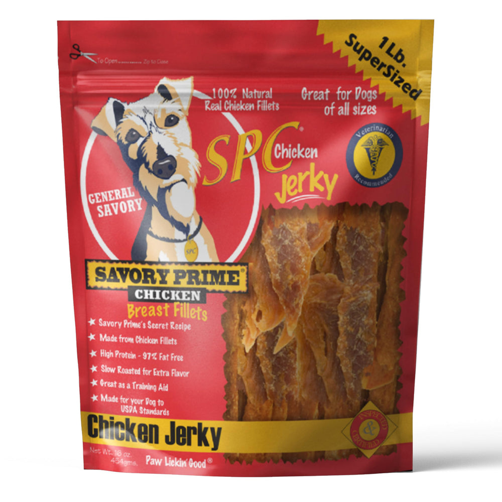 Savory Prime Tiras de Pollo Secadas para Perro, bocaditos sabrosos para la recompensa diaria.