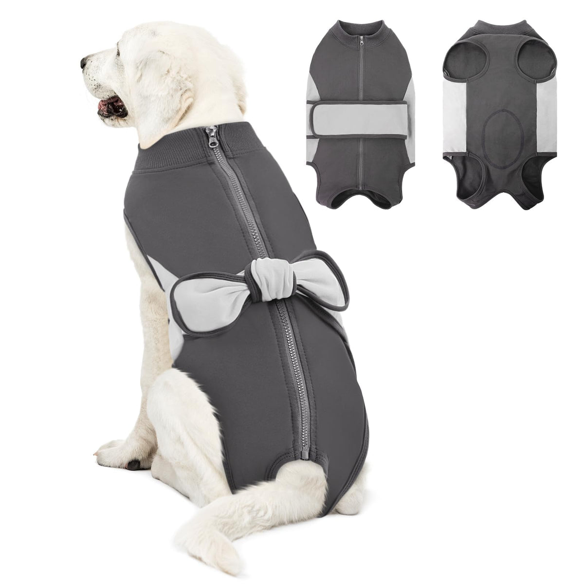 SAWMONG traje recuperación para perro, vista frontal, ofrece comodidad y cobertura.