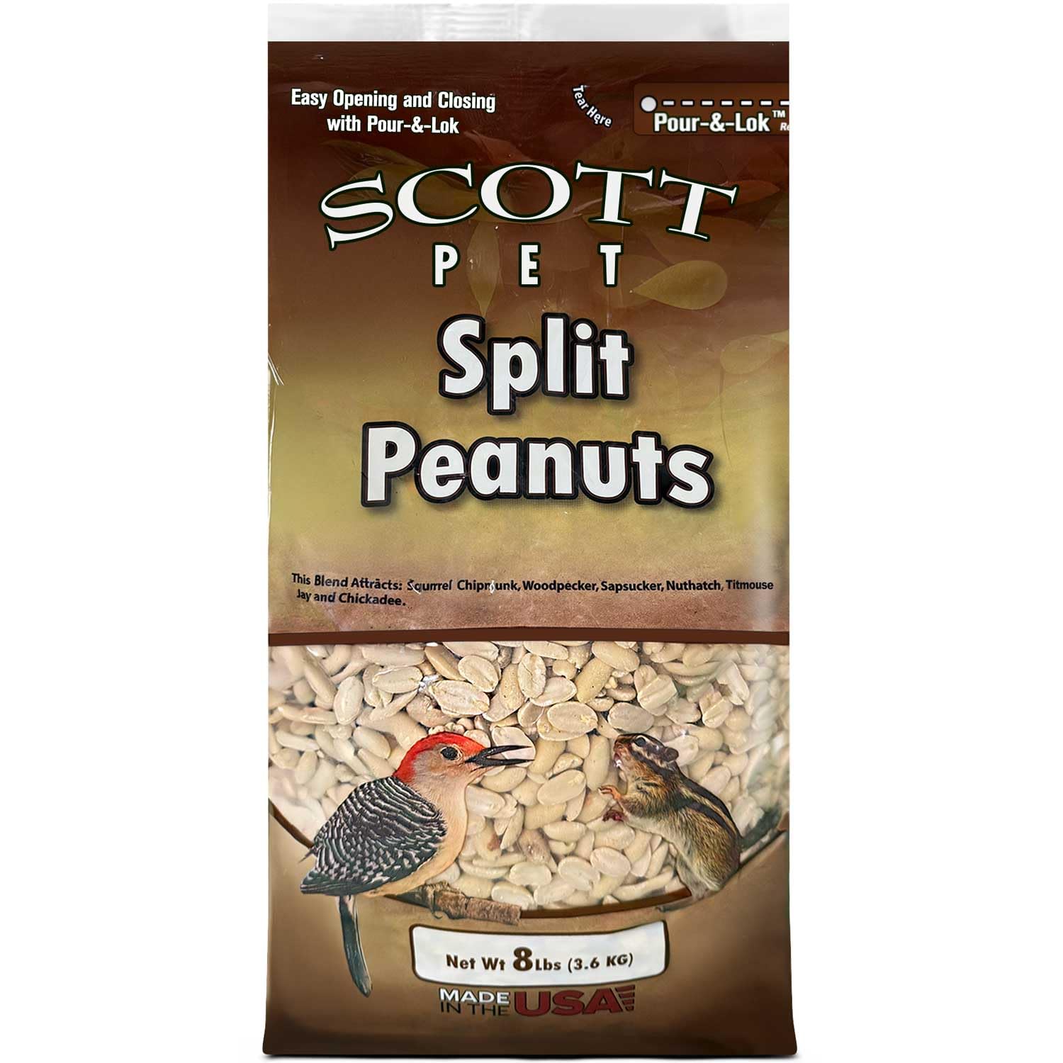Scott Pet cacahuates partidos sin cáscara en bolsa de 8 lb para aves.