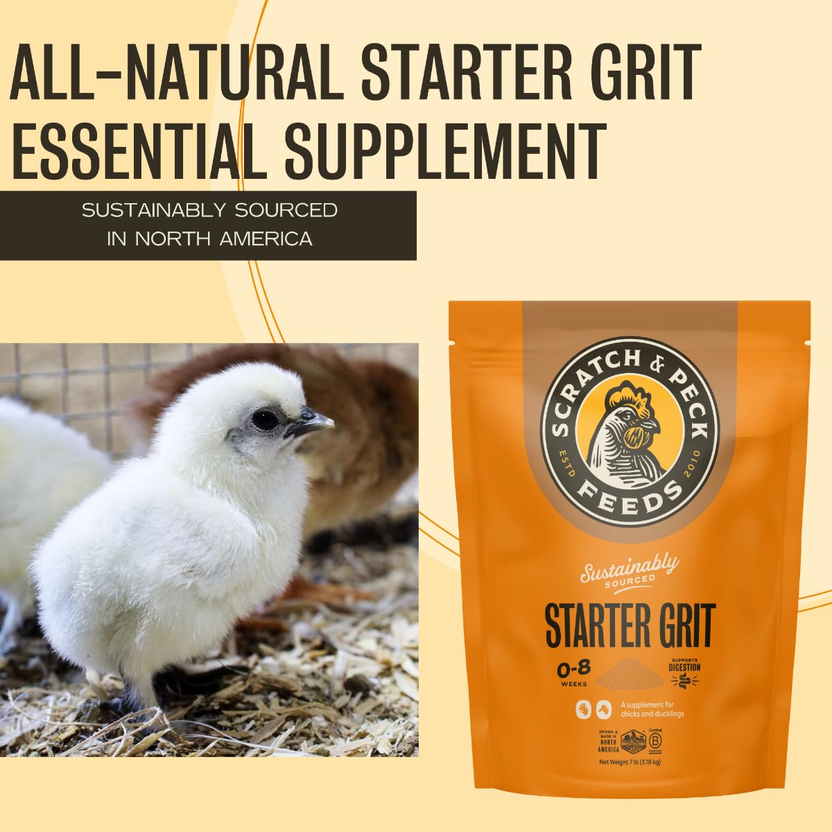 Scratch and Peck Feeds grit layer, 18 semanas, apoyo digestivo para ponedoras.