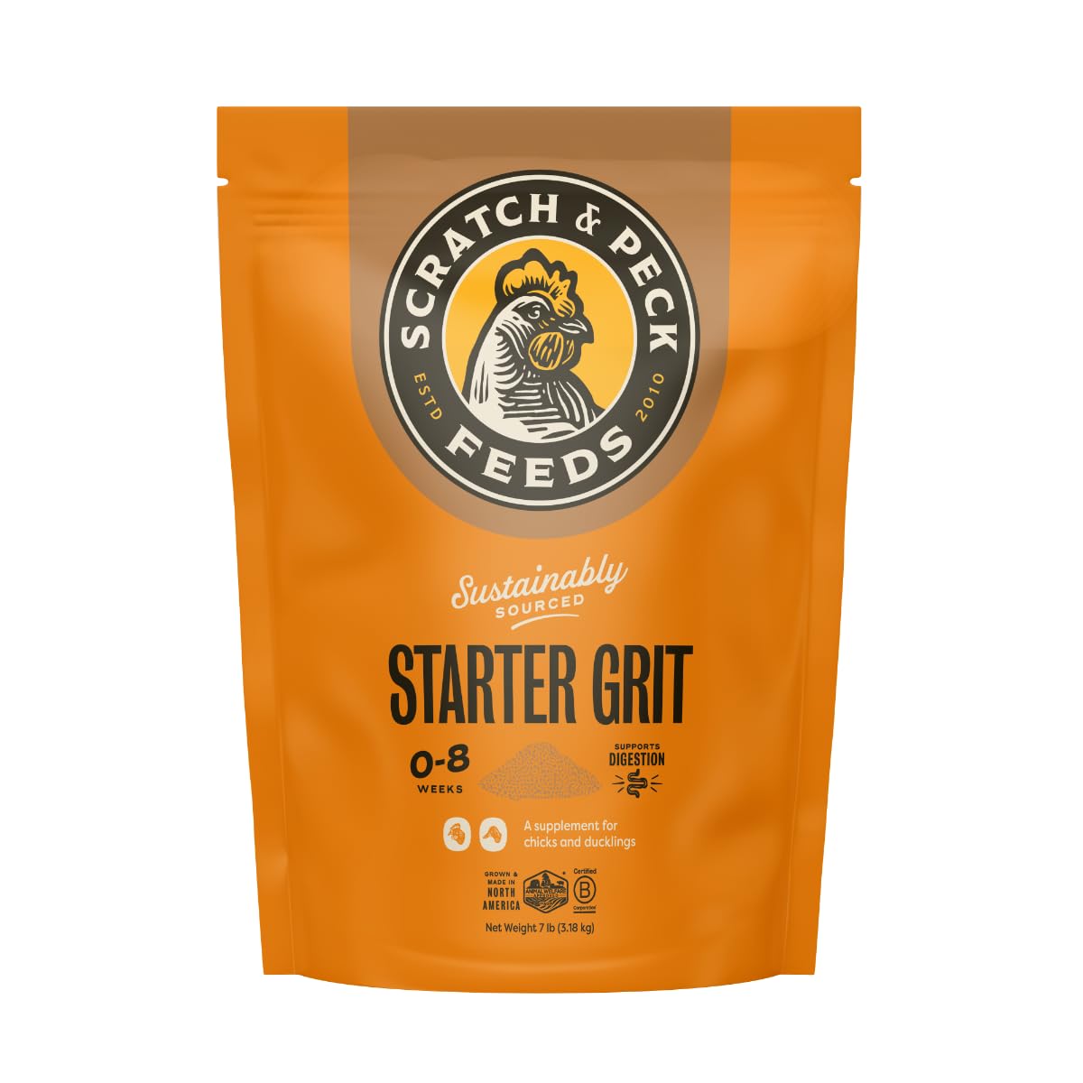 Scratch and Peck Feeds grit starter, bolsa para pollitos, favorece la digestión desde el día uno.