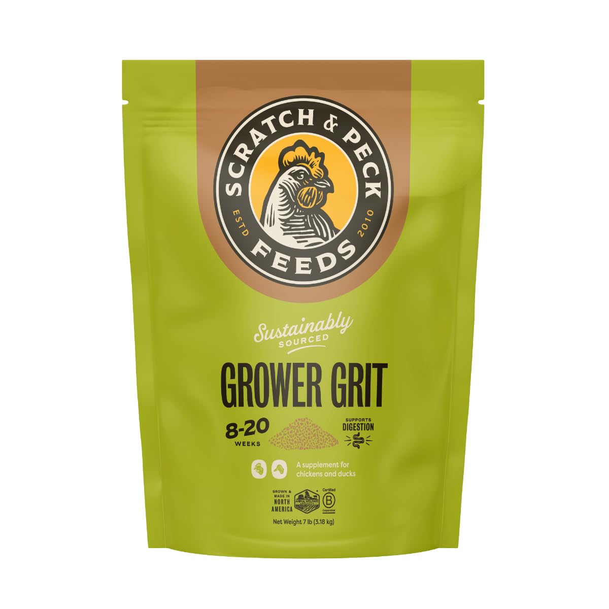 Scratch and Peck Grower Grit para gallinas y patos, ayuda a la digestión de granos enteros.