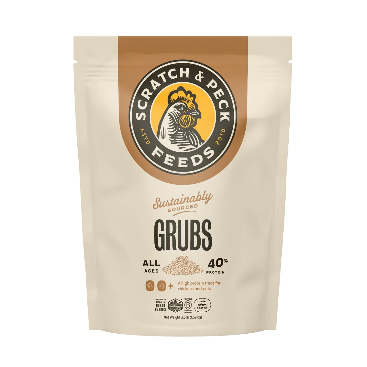 Scratch and Peck Grubs: bolsa de 3-5 libras para gallinas y patos, proteína sostenible.